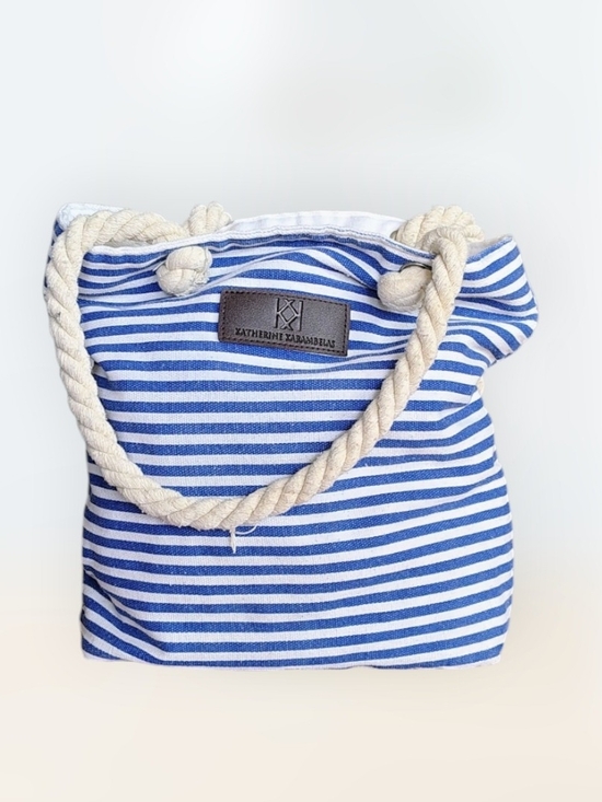 Katharine Karambelas Handbags - Katherine Karambelas Blue & White Striped Canvas Tote